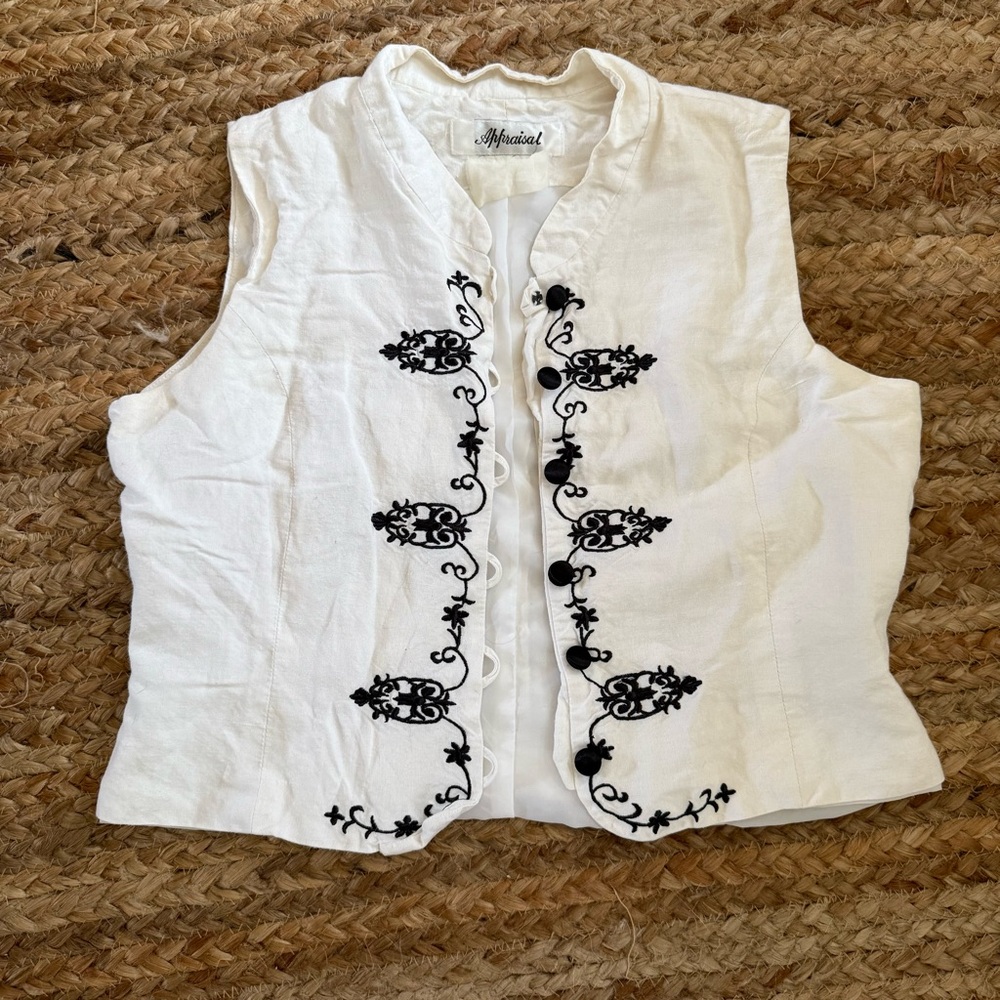 Vintage Small White and Black Embroidered Waistcoat Vest